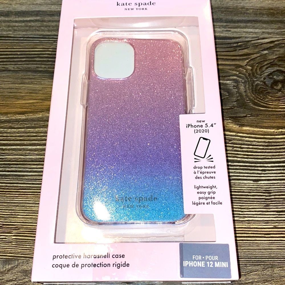 Kate Spade Hardshell Case iPhone 12 Mini Ombre Glitter Pink Purple Bling NEW